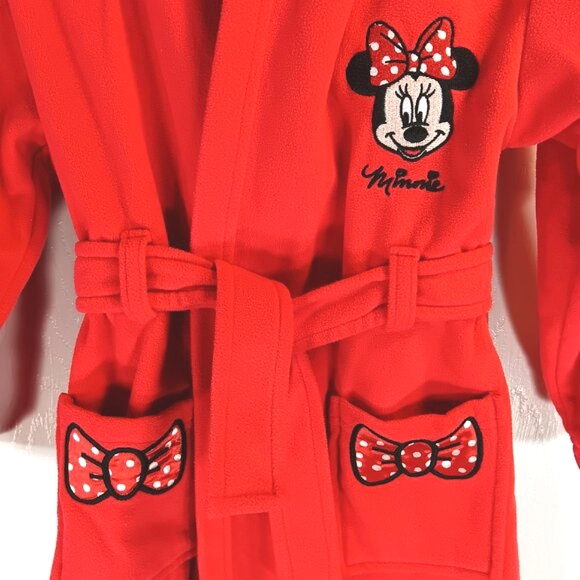 Disney Minnie Mouse NWOT Girl's Red Hooded Fleece Robe Bathrobe Size 3T - Picture 16 of 16